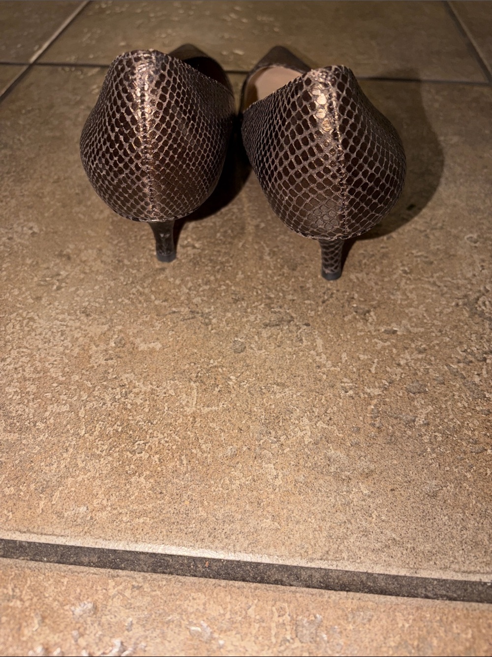 Cole Haan Dark Brown Snakeskin-Texture Pointed Toe Pumps - Picture 4 of 4